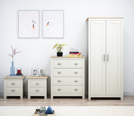 Westbury 4 Pce Cream And Oak Bedroom Set Iqgb Uk