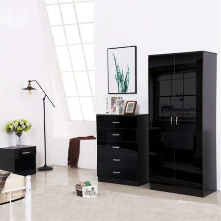 Black High Gloss 3 Piece Bedroom Furniture Set Iqgb Uk