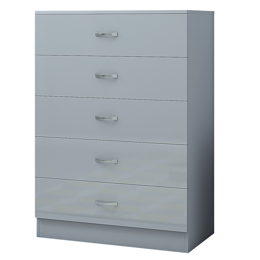 Grey High Gloss 5 Drawer Chest of Drawers iQGB UK